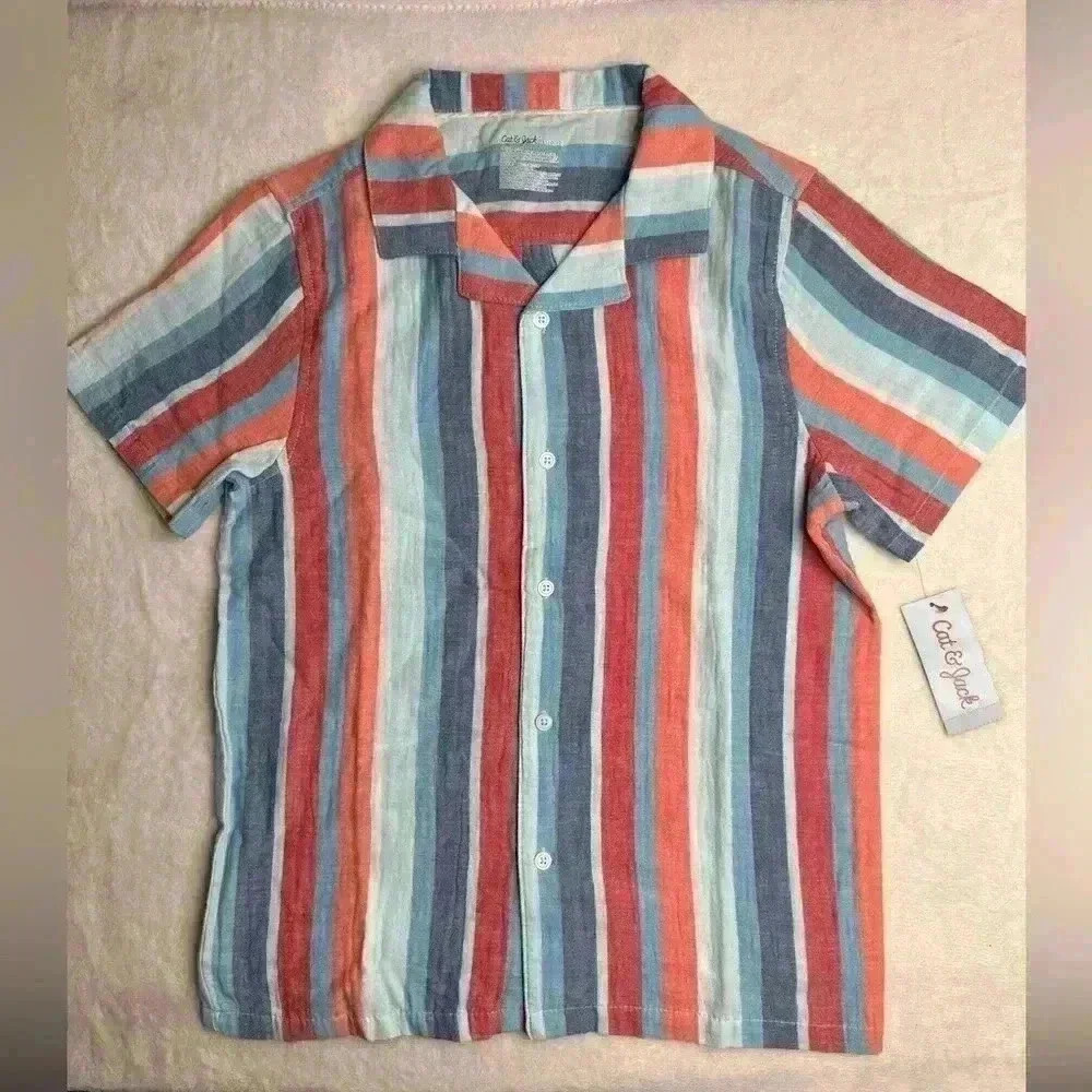 Cat & Jack Boys' Short Sleeve Button-Down Shirt 100% Cotton summer top - Picture 3 of 12